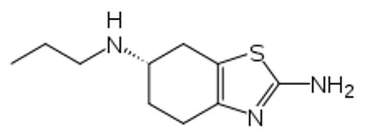 <p><strong>Brand:</strong> Mirapex, Mirapex ER</p><p><strong>Class:</strong> Dopamine agonist</p><p><strong>MOA:</strong> Agonises dopamine receptors. Nonergot dopamine agonist with specificity for the D2 subfamily dopamine receptor, and has also been shown to bind to D3 and D4 receptors. By binding to these receptors. Stimulates dopamine activity on the nerves of the striatum and substantia nigra</p>