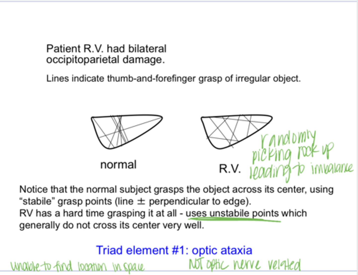 <p>A normal patient will grasp an object across the center, using ____ grasp points</p>