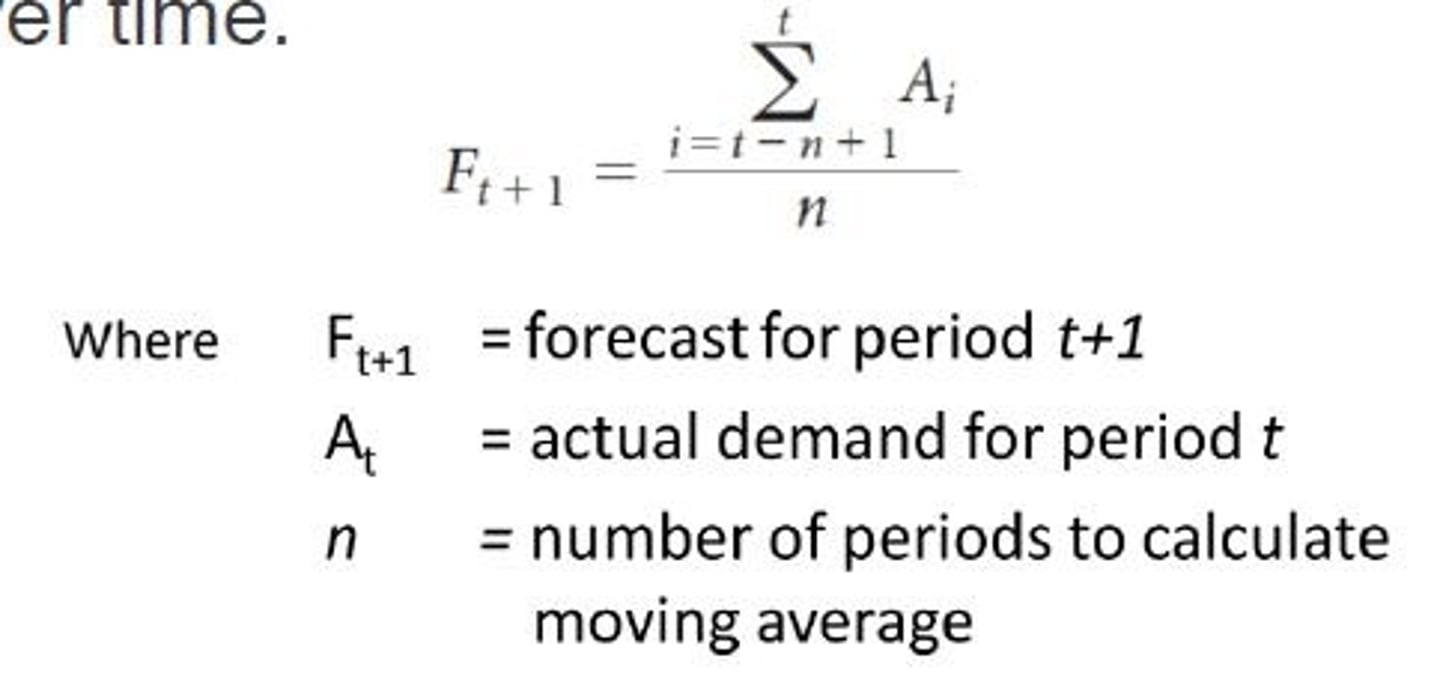 <p>-uses historical data to generate a forecast.</p><p>-Works well when demand is stable over time</p>