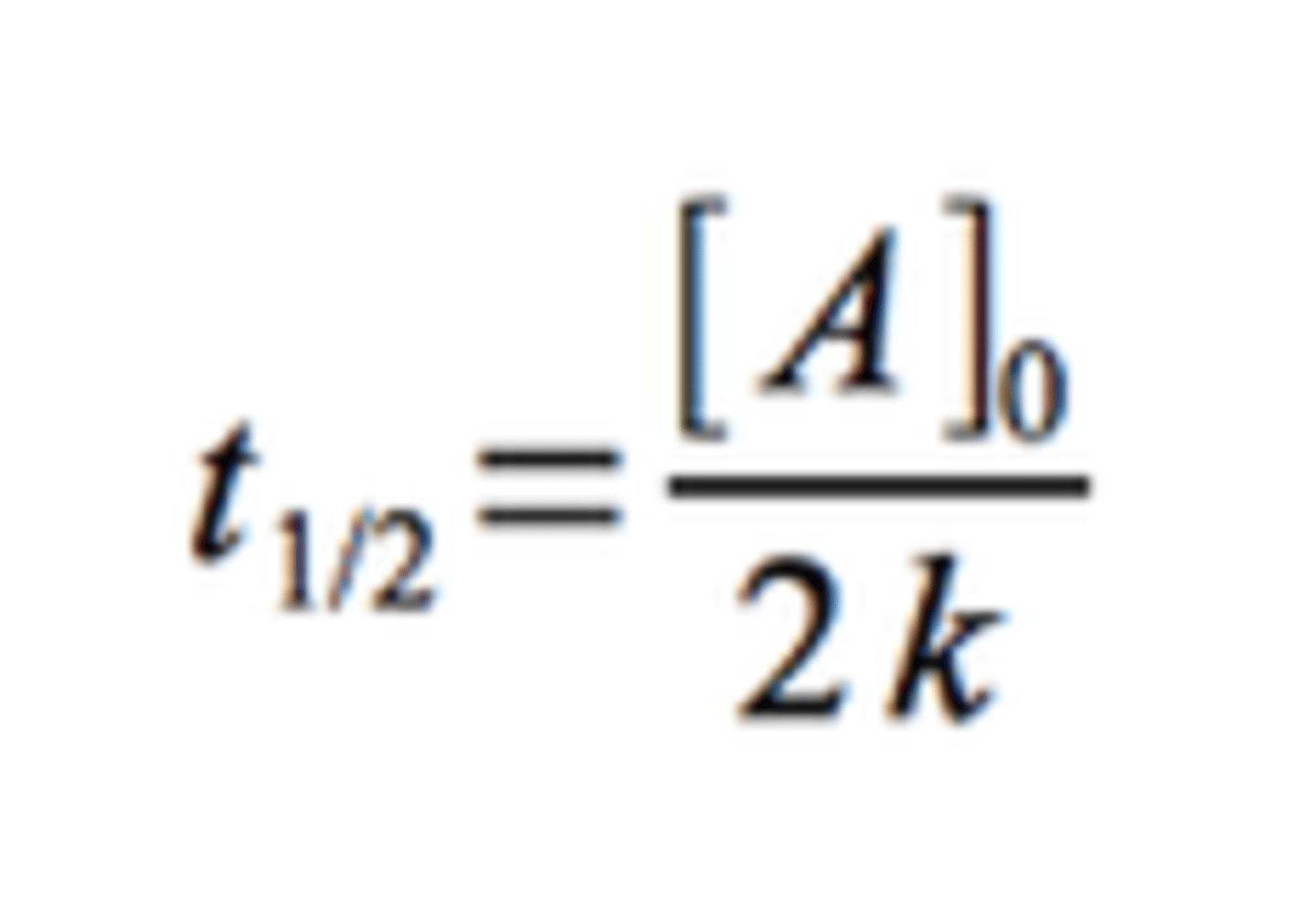 <p>t1/2 = [A]0 / 2k</p>