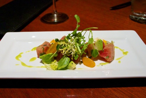 should stimulate the appetite and have fresh, crisp ingredients such as cheese, ham, salami, shrimp, crabmeat, or vegetables lightly coated with a tangy, flavorful dressing (that will 'wake up the mouth'). ______ salads should be substantial, but not filling. Appearance is important, as this first course sets the tone for the rest of the meal.