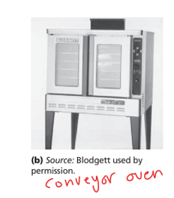 <p>Oven, often called a pizza oven, with a belt running through a hot chamber on which products are baked.</p>