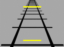 An illusion of size in which two objects of equal size that are positioned between two converging lines appear to be different in size. Also called the railroad track illusion.
