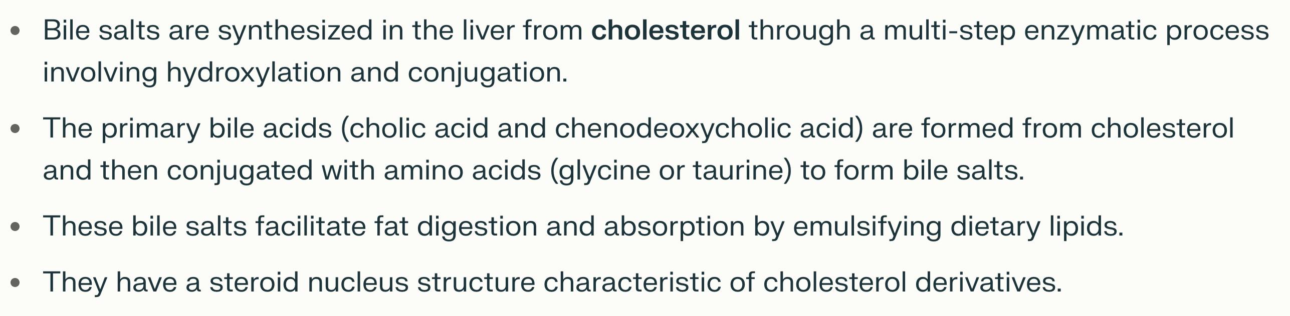 <p><strong>Muối mật là dẫn xuất của:</strong></p><p>A. Cholesterol</p><p>B. Acid arachidonic</p><p>C. Eicosanoid</p>