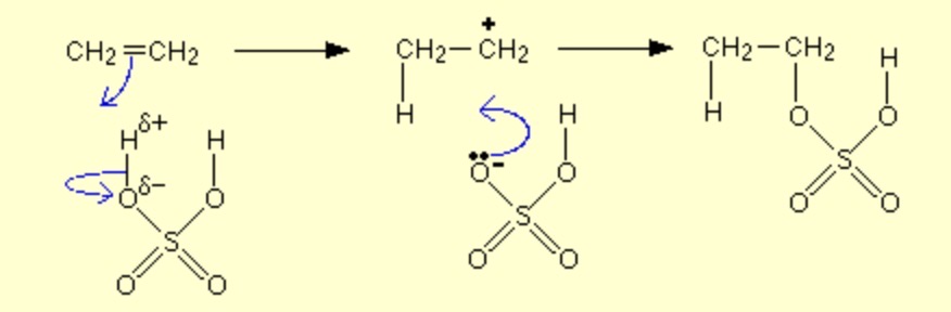 <p>Alkene + concentrated sulfuric acid -&gt; alkyl hydrogensulfate</p>