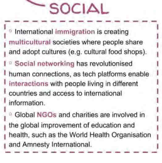 <p>International migration,improvements in global education and healthcare social interconnectivity via phone and emails</p>