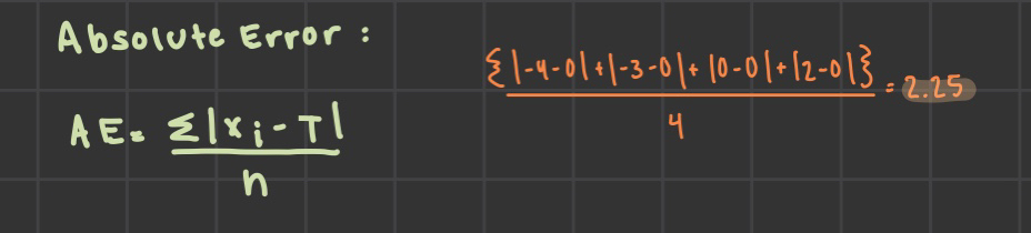 <p>a measure of error without regard to direction ex: distance from target</p>