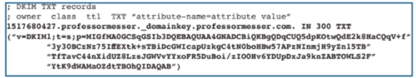 <p>• Digitally sign a domain's outgoing mail</p><p>- Validated by mail servers, not usually</p><p>seen by the end user</p><p>- The public key is in the DKIM TXT record</p>