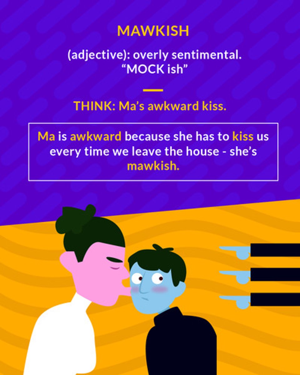 <p>(adj.) excessively and objectionably sentimental; having a mildly sickening flavor</p><p>(adj.) overly sentimental</p>