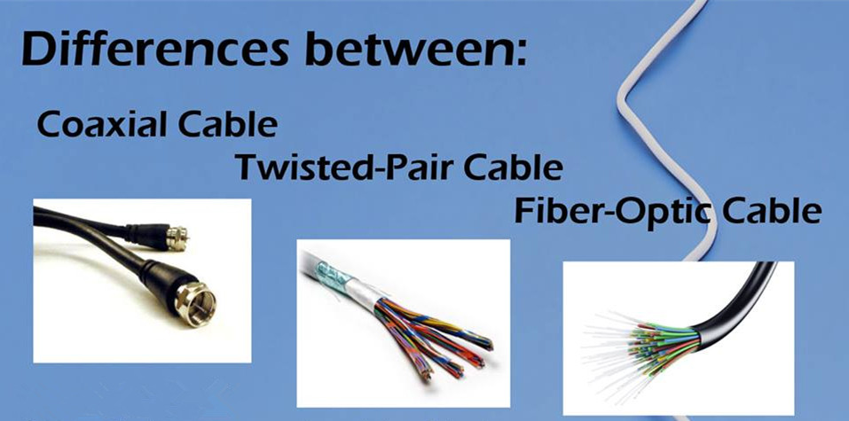 <p>Coaxial, twisted pair, and fiber.</p>
