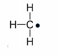<ul><li><p>a highly reactive species with an unpaired electron</p></li><li><p>formed by homolytic fission</p></li><li><p>molecule has a dot next to it (X<span><sup>•</sup>)</span></p></li></ul><p></p>