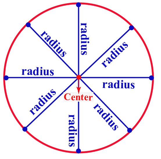 <p> a segment with endpoints at the center and on the circle.</p>