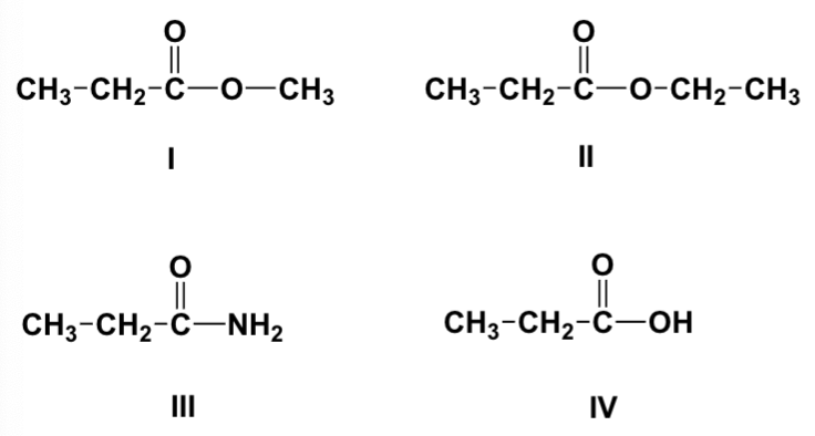 <p>Which is the order of increasing solubility in water of the following compounds (least first)?</p>