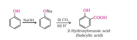 <p>C₆H₅OH → [CO₂, NaOH, H₃O⁺] C₆H₄OH COOH</p>