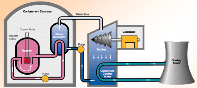 <p><strong>Drawing 1 (Not pictured, Lec1-_)</strong></p><p>Containment structure</p><p>Pressurizer</p><p>Control rods</p><p>Reactor vessel</p><p>Steam generator</p><p>Turbine</p><p>Generator</p><p>Condenser</p><p></p><p><strong>Drawing 2 (Pictured, Lec2-9)</strong></p><p>Containment structure</p><p>Control rods</p><p>Reactor vessel</p><p>Generator</p><p>Turbine</p><p>Condenser cooling water</p><p>Cooling tower</p>
