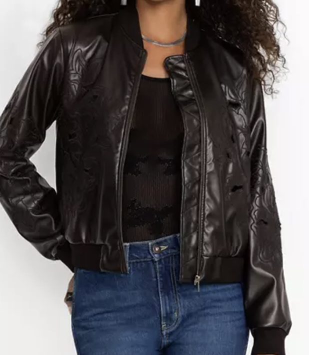 <p>MELANIE VEGAN LEATHER BOMBER JACKET</p>