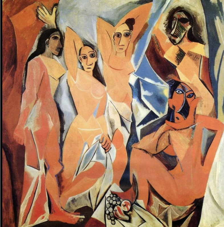 <p>Pablo Picasso, <em>Les Demoiselles d’Avignon</em>, 1907. Oil on canvas. Cubism.</p>