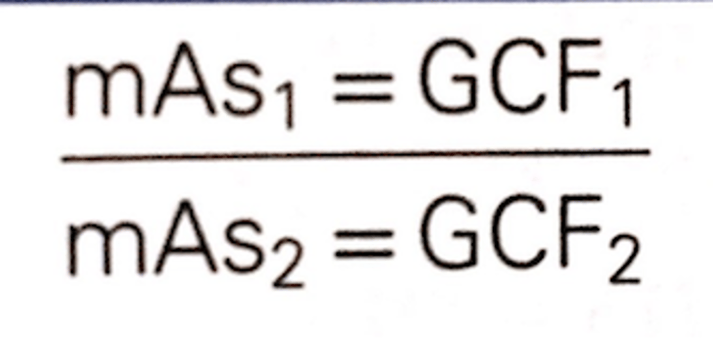 <p>a formula to find out the appropriate mAs to use with the grid.</p><p>mAs old Grid Conversion factor old</p><p>---------- = -----------------------------------</p><p>mAs new Grid Conversion Factor new</p>