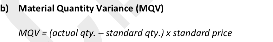 <p>(actual quantity – standard quantity) x standard price</p>