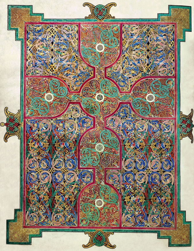 <p>Carpet Page, Lindisfarne Gospel Book, Lindisfarne, England, ca. 698-721; 11-7</p>