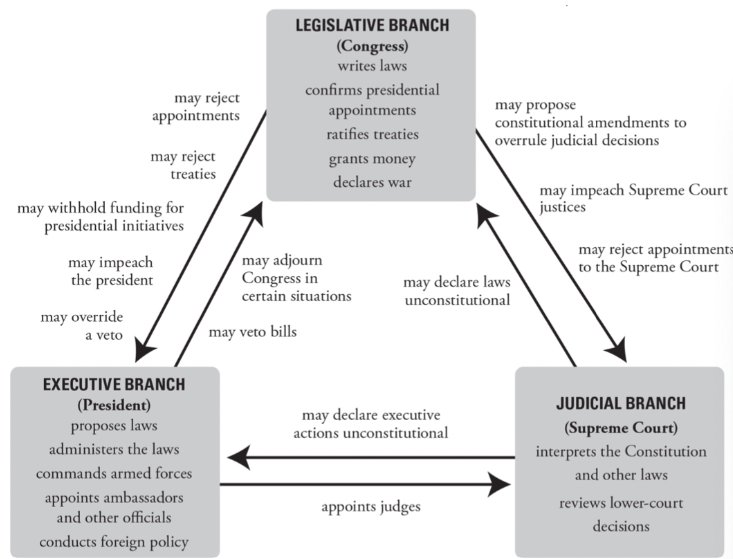 <p>The roles of the three branches of government are to legislate, execute, and adjudicate laws. Each branch has specific powers and responsibilities to maintain the balance of power. </p>