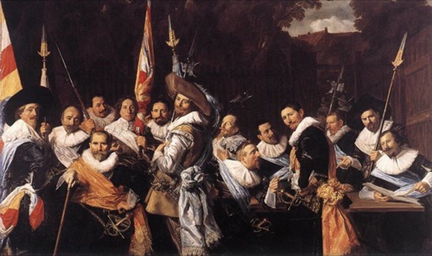 <p>Group portraits were made for guilds or militias and would be placed in their meeting rooms. There was almost always a sense of movement or being caught in the moment. Baroque elements: dramatic lighting, gestures, expression. Draw the viewer in .</p>