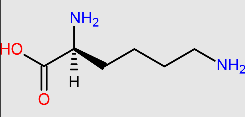 <p>H2N-(CH2)4-CH(NH2)-COOH</p>