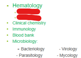 <p>What are the two subdivisions in Hematology?</p>