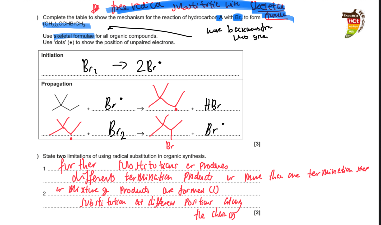 <p>Remember limitations as like :further substitutions.  Produces different termination production.mixture of products are formed   AND  substitution and different position along the chain </p>