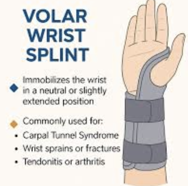 <p>volar wrist </p><ul><li><p>wrist extension w/ fingers in slight flexion </p></li></ul><p></p>