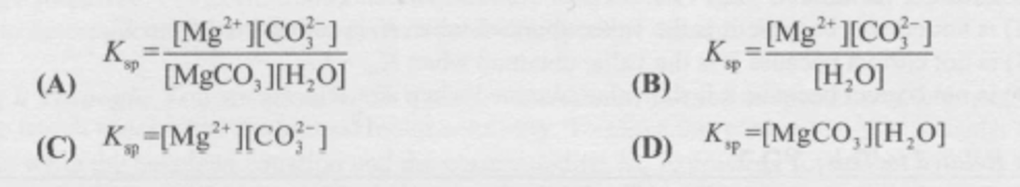 <p>What is the Ksp expression for MgCO3 in water?</p>