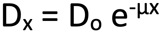 <p><span style="line-height: normal;"><span>D</span></span>(x) - Dose after passing through material</p><p>D(o) - initial dose</p><p>Can be swapped for Intensity (I(x) and I(o) )</p>