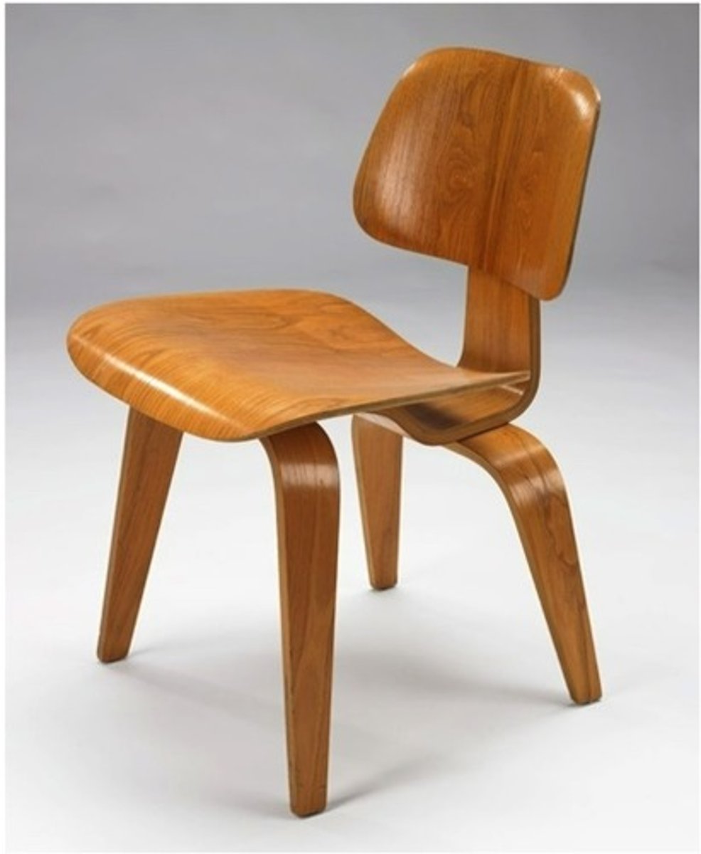 <p>Post war when Eames focused on furniture design<br>its taller than the LCW<br>legs are 8 ply<br>has lumbar support: moves away from raised seat to give clearance to the back and neck to tilt away from the back rest - 8 ply<br>back rest is a trapezoid that narrows at the top - 5 ply<br>seat front is waterfall, giving comfort - 5 ply</p>