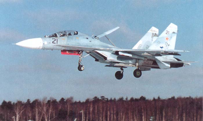 <p>FLANKER C (Standard), Su-27UB, (Tandem seat, Larger Canopy, No canards, Centre mounted IRST)</p>