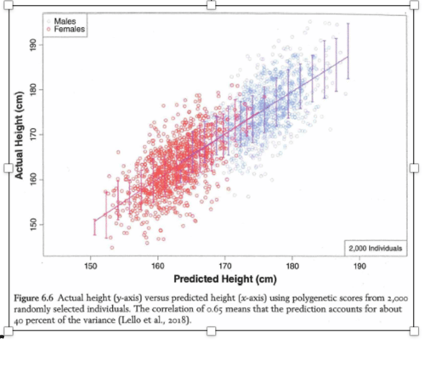 <p>= een soort cijfer dat aangeeft hoeveel genetische varianten iemand heeft die samen bijdragen aan een bepaalde eigenschap of kans op een ziekte</p><p>PGS = een genetische “voorspelscore” voor iets als lengte, IQ of opleidingsniveau</p><p>bv. .65 tussen PGS lengte en lengte </p><p>vb. jaren opleiding als proxy voor IQ: .55</p>