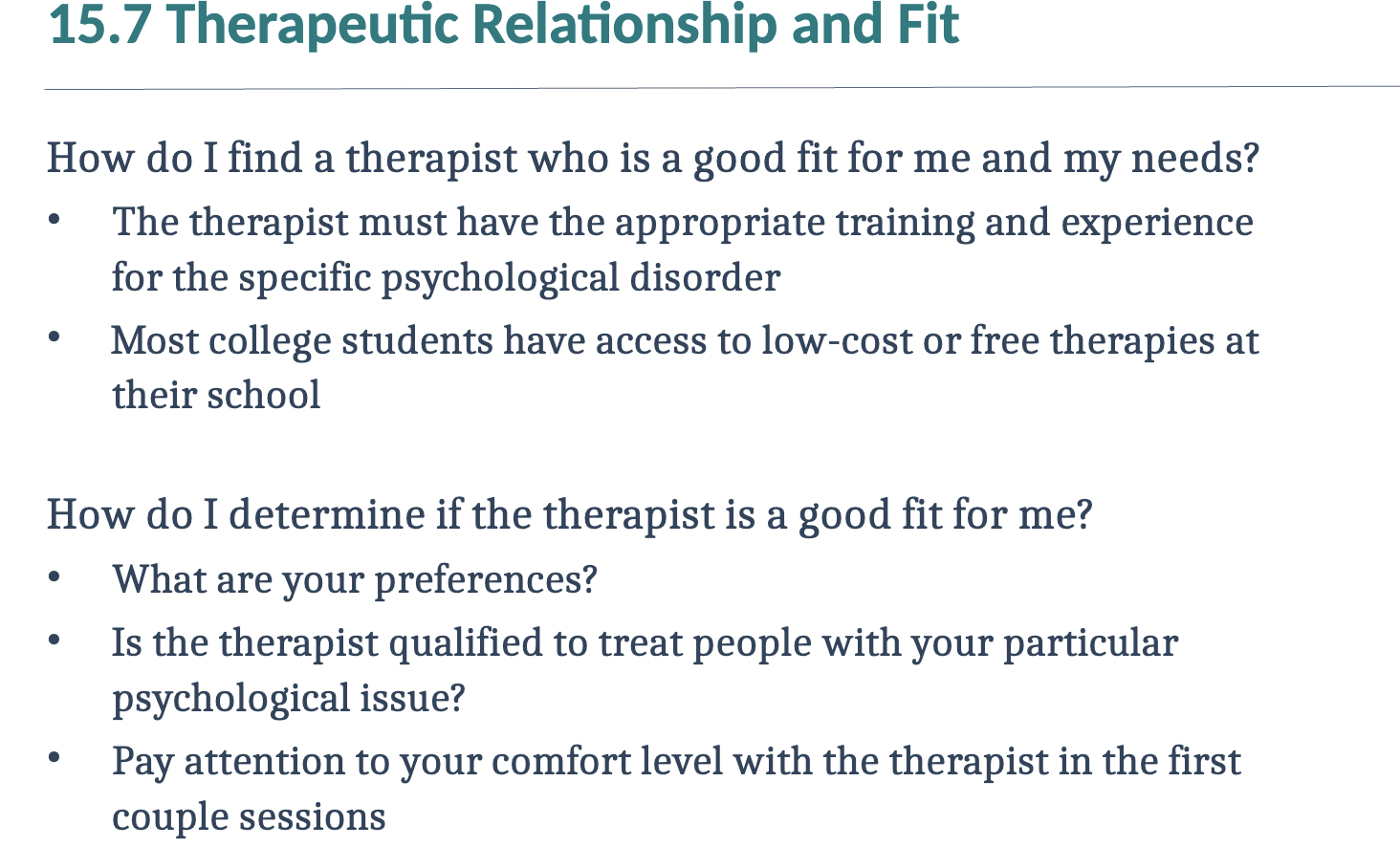 <p>Review how to find therapist </p>