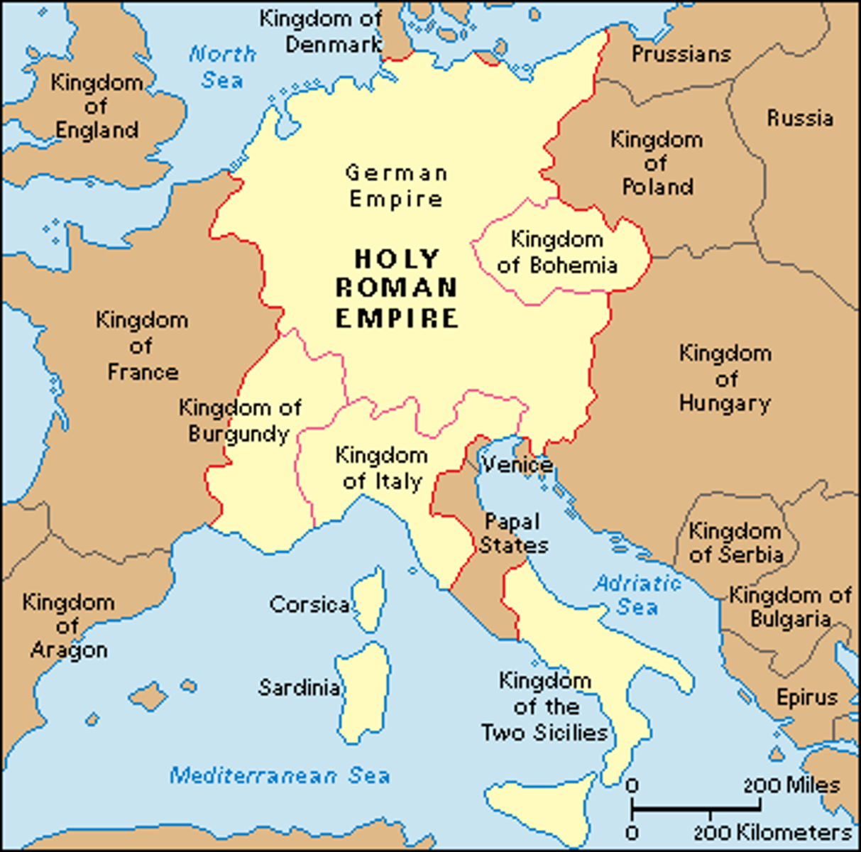 <p>an empire established in Europe in the 10th century A.D., originally consisting mainly of lands in what is now Germany and Italy.</p>