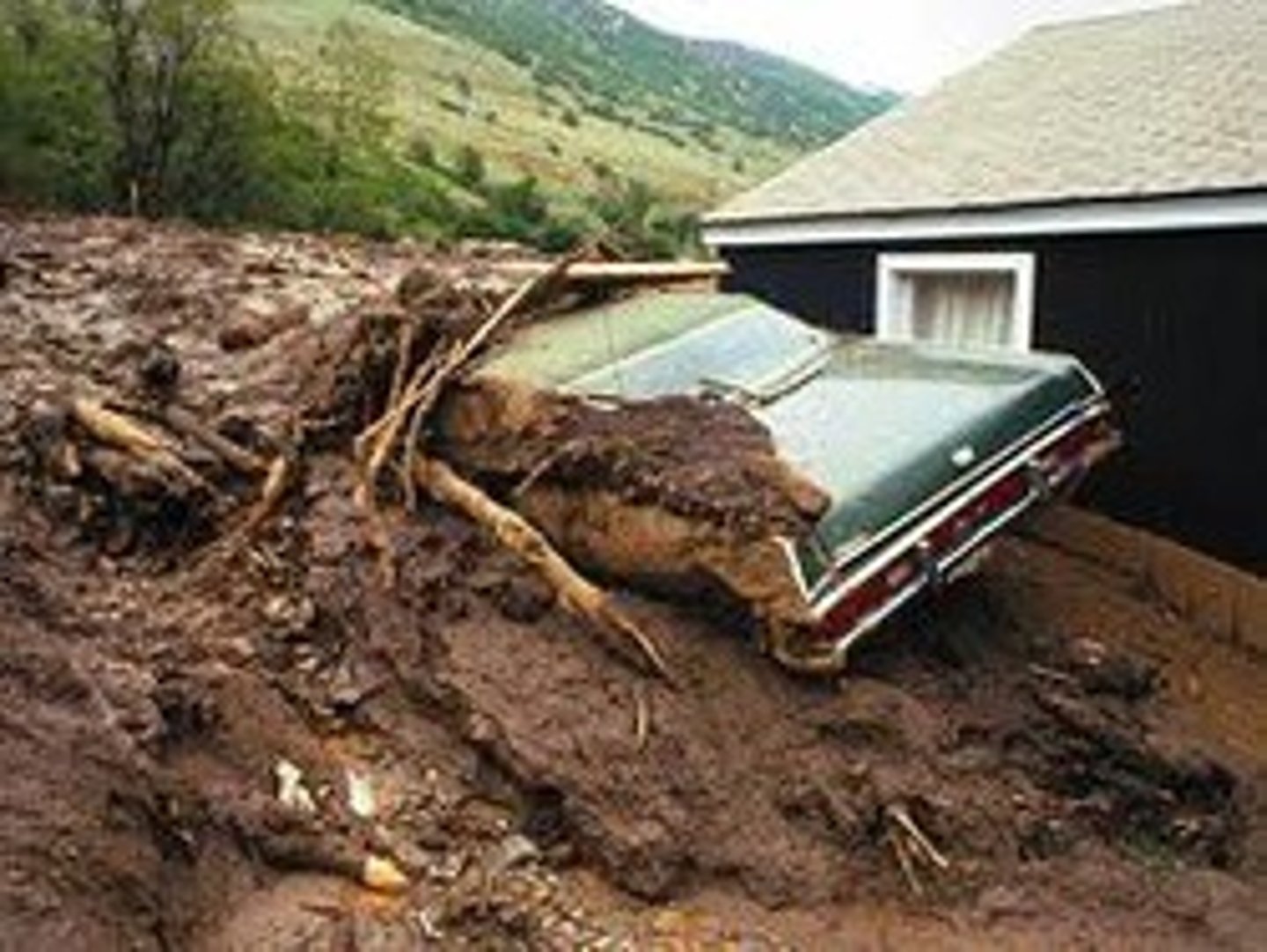 <p>the rapid flow of rock and soil mixed with a large amount of water</p>