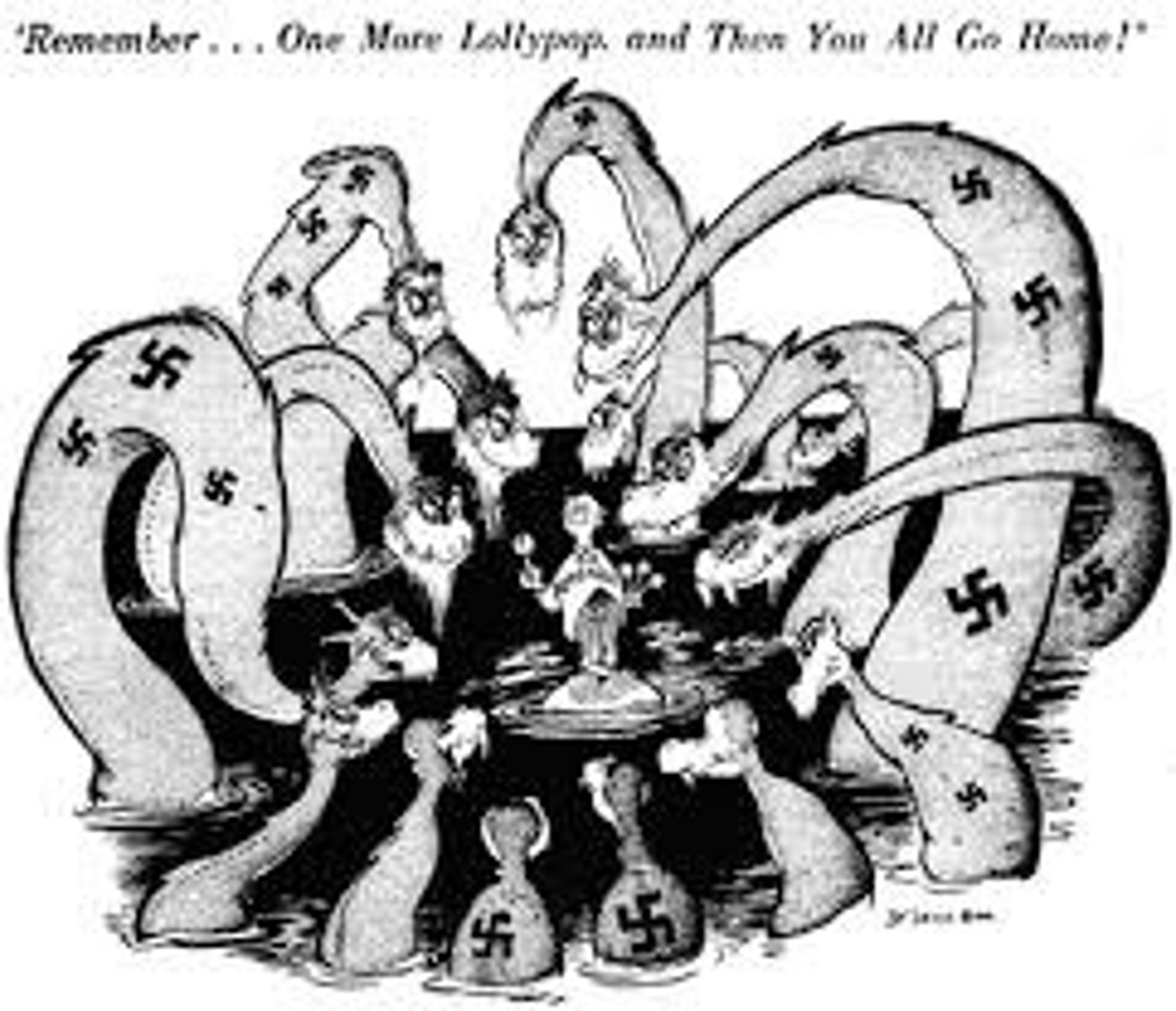 <p>The policy of pacifying an aggressive nation in the hopes of avoiding further conflict.</p>