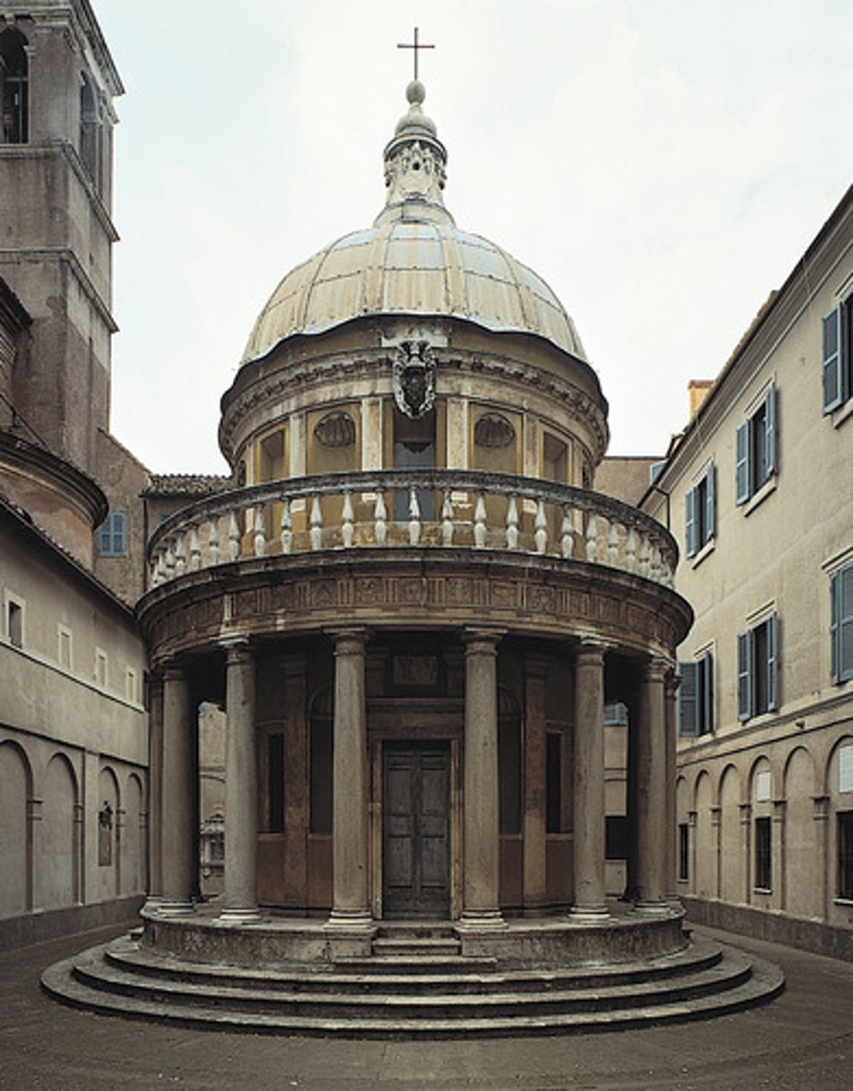 <p>Donato Bramante; circle and square represent the perfection of the divinity</p>