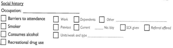 <p>how should smoking be recorded in the social history</p>
