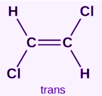 <p>A geometric isomer in which groups of interest are located on opposite sides of a double bond.</p>