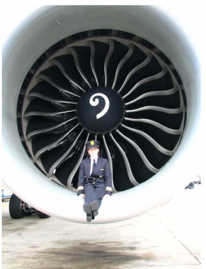 <p>The Boeing 777 engine is so large that it dwarfs the pilot seated in the engine inlet.</p>