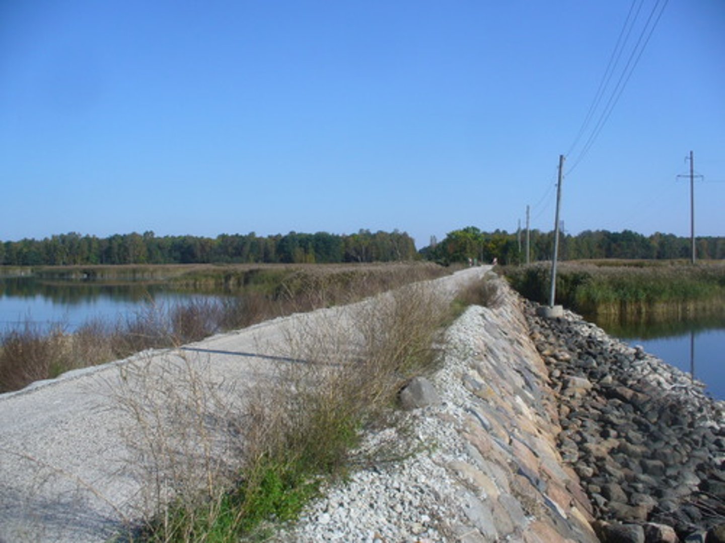 <p>Raised banks constructed along the river; they effectively make the river deeper so it can hold more water.</p>