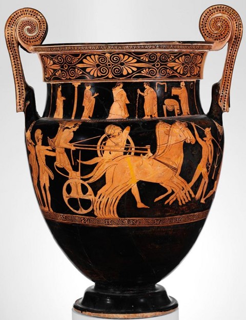 <p>Painter of the Woolly Satyrs: <em>Attic red-figure colute-krater - Amazonomachy ; Centauromachy</em>, Greek, c. 460-450 BCE</p>