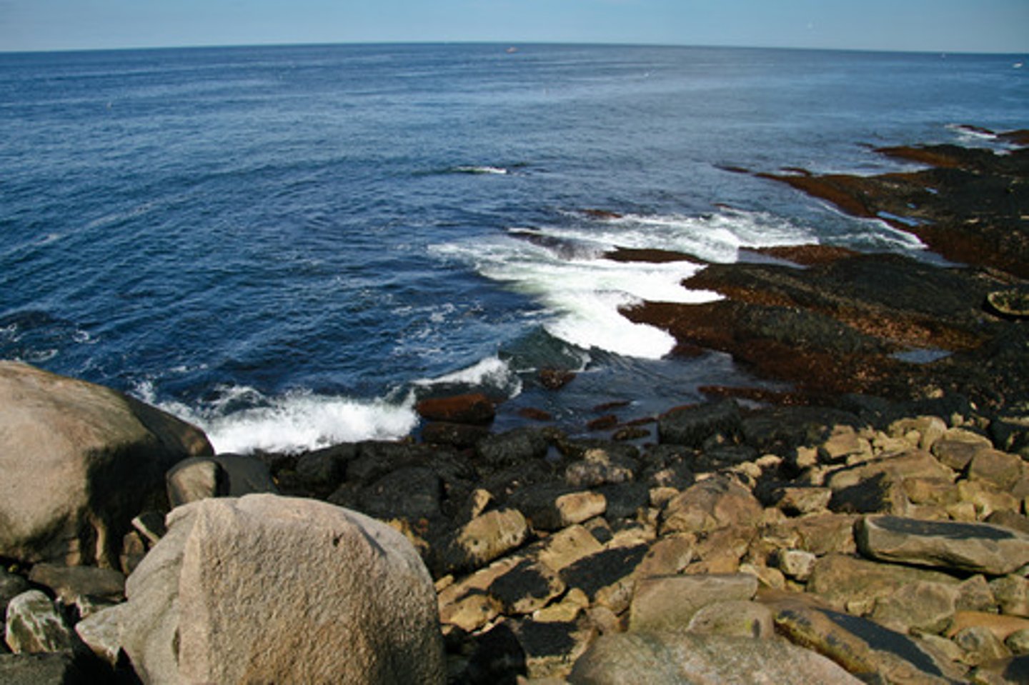 <p>the narrow band of coastline between the levels of high tide and low tide</p>