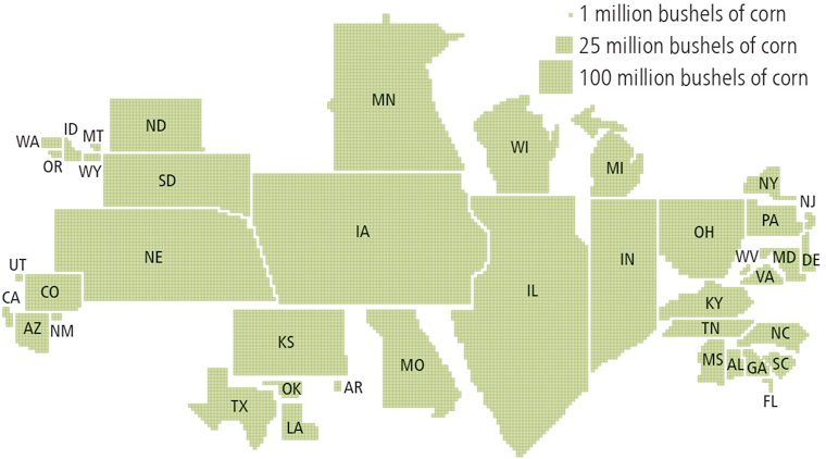 <p><span>A type of thematic map that transforms space such that the political unit with the greatest value for some type of data, such as population, is represented by the largest relative area.</span></p>