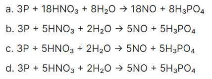 <p><span>3P + 5HNO₃ + 2H₂O → 5NO + 5H₃PO₄</span></p>