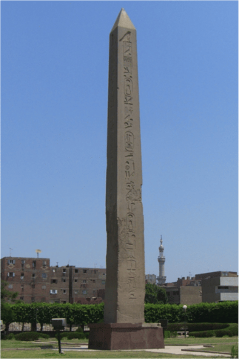 <p>Egypt; 595-589 CE</p><p>Augustus brought back with him and used it as gnomen for a sun dial</p>