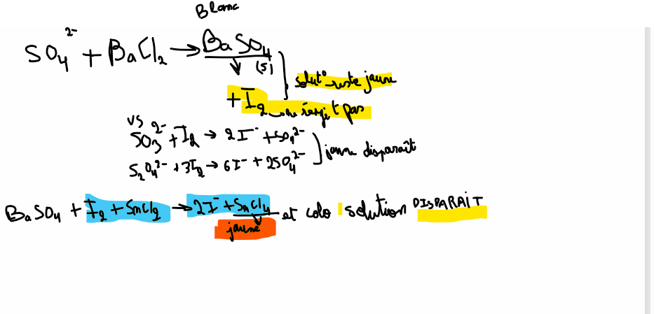 <p>Si iodates : IO<sub>3</sub><sup>- </sup>+ 5 I<sup>-</sup> + 6 H<sup>+</sup> → 3 I<sub>2 </sub>+ 3 H<sub>2</sub>O et on aurait reformé du I<sub>2</sub> (coloré)</p>